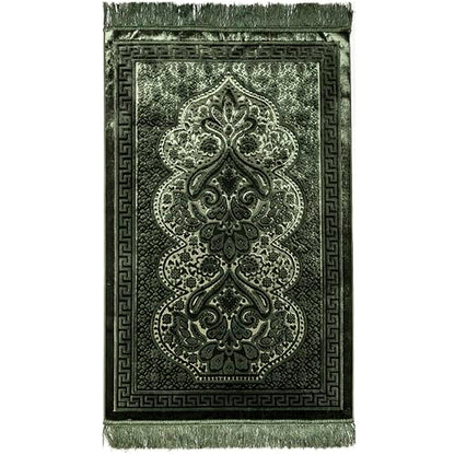 Modefa Luxury Velvet Prayer Rug with Prayer Beads | Soft Elegant Muslim Turkish Janamaz Sajada Carpet for Men and Women | Plain Solid Prayer Mat Ramadan Eid Gift - Paisley (Dark Green) - color: Dark Green