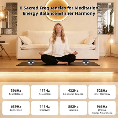 Electronic Tibetan Singing Bowl Portable 8 Healing Frequencies 396Hz-963Hz 6 Timer USB-C Rechargeable Bowl Meditation Device Set for Yoga Relaxation Stress with Portabl Travel Carrying Case