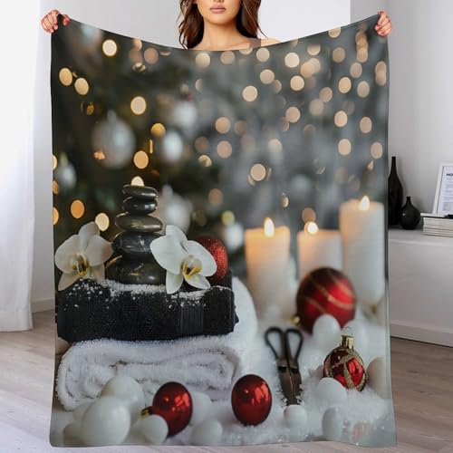 Zens Stones Snowflakes Throw Blanket, Soft Lightweight Cozy Warm Relaxing Spiritual Candle Flannel Blankets for Couch Bed Travel, 50"x70" - color: Zens Stones Snowflakes, size: 50"x70"