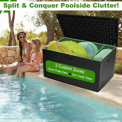 230 Gallon Outdoor Storage Box, Waterproof Extra Large Resin Deck Box with Lockable Lid for Patio, Pool Equipment, and Cushions, Black - color: Black(230 Gal)