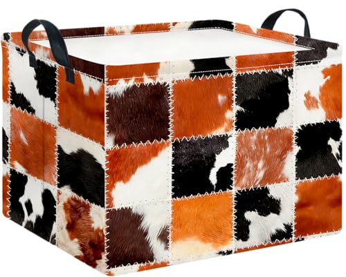 CLOCOR Rectangular Storage Basket Empty,Gift Basket,Waterproof Storage Bin with Handles,Room Decor(Cowprint) - color: Cowprint