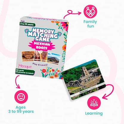 Menique – Mexican Roots Memory Game – Bilingual – 100 Cards (50 Pairs) with Real Photographs – Includes Booklets in English & Spanish – Cultural Matching Game for Kids & Adults - style: Mexican Roots