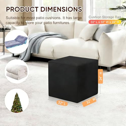 Outdoor Patio Cushion Storage Bag -Waterproof Large Patio Furniture Cushion Organizer Storage Bag with Handle and Zipper, 32" L x32 W x 24" H Big Foldable Duffle Cover - size: 32"L x 32"W x 24"H