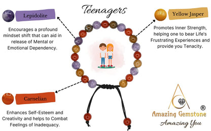 Amazing Gemstone Bracelet for Teens - Yellow Jasper Lepidolite Carnelian Bracelet Set for Men Women Healing Calming Anxiety Stress Relief Gifts Pulseras Para Hombres Mujer (Adjustable) (Teenagers) - color: Teenagers