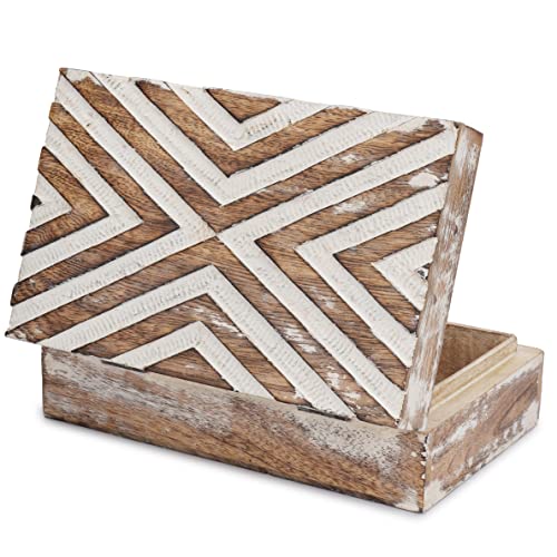 Ajuny Handmade Wooden Box – Hand Carved Line Design Keepsake Box, Decorative Jewelry Organizer Treasure Chest, Memory Storage Boxes Gift for Men and Women, 8x5 Inch - style: Big Line Design