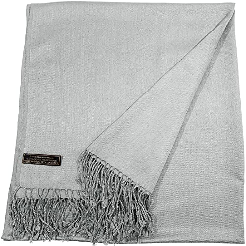 CJ Apparel Solid Color Tassels Design Nepalese Shawl Scarf Wrap Stole Throw Head Wrap Pashmina Gift Hand Made in Nepal New - color: Light Grey 442