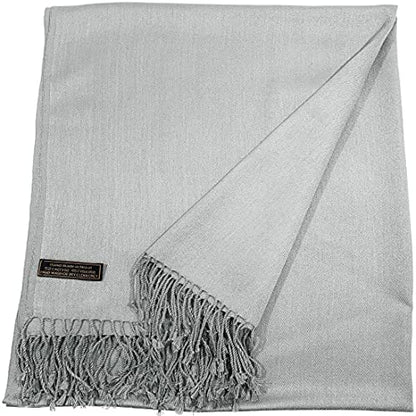 CJ Apparel Solid Color Tassels Design Nepalese Shawl Scarf Wrap Stole Throw Head Wrap Pashmina Gift Hand Made in Nepal New - color: Light Grey 442