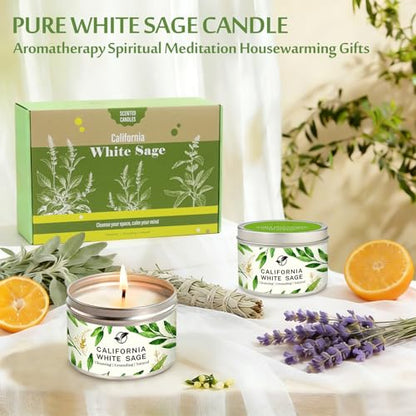 Sage Candles Gift Set, 6-Pack 6oz Natural Soy Wax Aromatherapy Candles, Clean Burn & Lead-Free Cotton Wicks, Calming Scents for Spiritual Meditation, Housewarming Birthday Self Care Gifts for Women - style: Sage Candles - 6 Pack