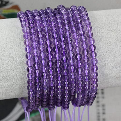 Keleny Natural Gemtones 4mm Round Beads Crystal Adjustable Braided Macrame Tassels Bracelets Unisex - color: Purple Lavender Amethyst