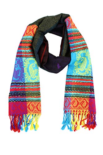 PASKMLNA Double Side Multi Colors Silky Tropical Colorful Exotic Pashmina Wrap Shawl Scarf Rave - color: #09black