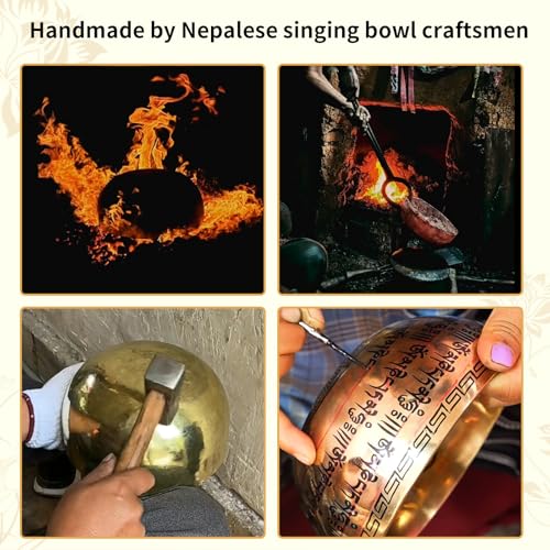 Kmise Tibetan Singing Bowls Set- Handmade in Nepal Meditation Sound Bowls for Yoga, Meditation, Mindfulness, Healing and Chakra Balancing, Stress Relief (3.5', Gold Flower) - color: 3.5inch Golden Flower