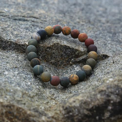 Handmade Natural Imperial Jasper Gem Semi Precious Gemstone 8mm Round Beads Stretch Bracelet 7" Unisex - color: Matte