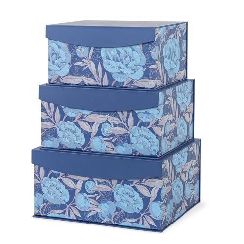 Soul & Lane Decorative Storage Boxes with Magnetic Closure, Set of 3 Memory Keepsake Boxes with Lids, Cardboard Storage for Gifts, Organizing, and Home Décor, Manor Blue - color: Manor Blue