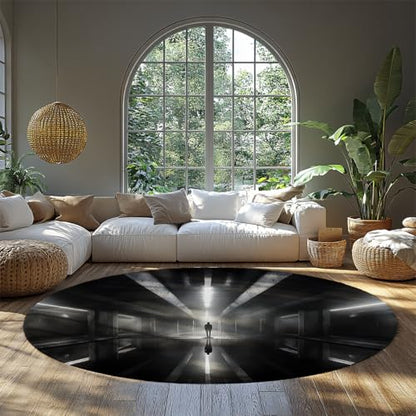 Meditation Space 6ft Round Rugs Lone Figure in Corridor Print Indoor Thin Floor Mat for Office Study Room Modern Creative Home Decor