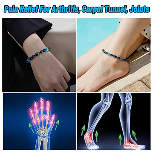 2 Pack Magnetic Therapy Anklet Bracelet Set - Hematite Aquamarine Gemstone for Women & Men, Improving Fertility & Pregnancy Health Care - color: Magnetic Hematite & Aquamarine