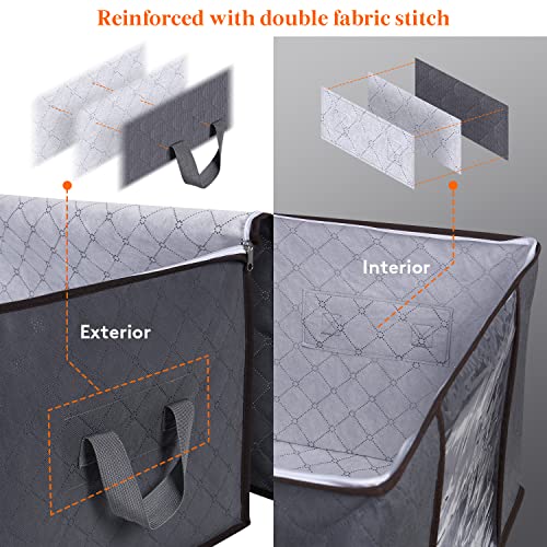 Lifewit 3 Pack 90L Clothes Storage Bins with Lids, Foldable Blanket Storage Bags with Zippers, Clear Window and Reinforced Handles, Closet and Organization for Clothing, Sweater, Comforter, Bedding - size: 90L