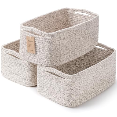 3-Pack Storage Baskets for Organizing | Woven Shelf Toy Basket | Rope Baskets for Gifts Empty | Closet Organizer Bins with Handles | Cube Decorative Box | 13.7×7.1×6.7” | Mixed brown - color: Mix Brown, size: 13.7"L×7.1"W×6.7"H