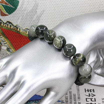 Keleny Natural Gem Semi Precious Gemstones 14mm Round Beads Crystal Stretch Bracelets 7 Inch Unisex - color: 14mm Green Hair Stone