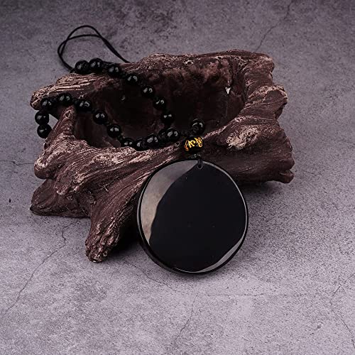 Black Obsidian Necklace Natural Crystal Amulet Protection Pendant with Adjustable Rope Lucky Talisman Necklaces Jewelry Gift for Men Women - color: Dragon B