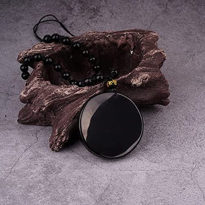 Black Obsidian Necklace Natural Crystal Amulet Protection Pendant with Adjustable Rope Lucky Talisman Necklaces Jewelry Gift for Men Women - color: Dragon B
