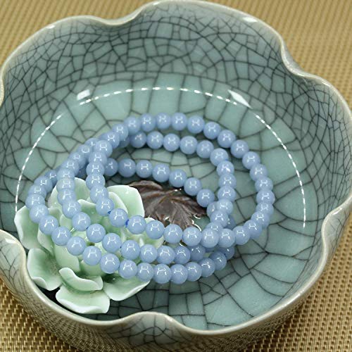 Angelstones Handmade Natural Healing Gemstone 6mm Round Beads Stretch Crystal Bracelet 7 Inch Unisex - color: Blue Angelite