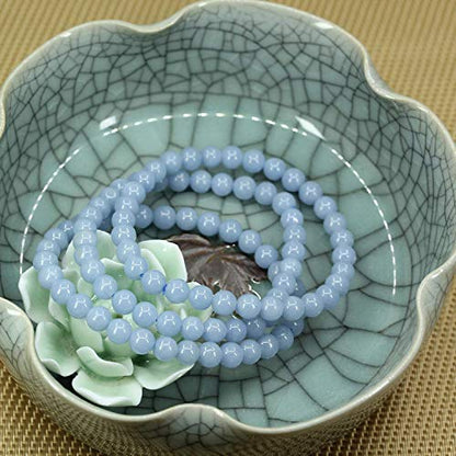 Angelstones Handmade Natural Healing Gemstone 6mm Round Beads Stretch Crystal Bracelet 7 Inch Unisex - color: Blue Angelite