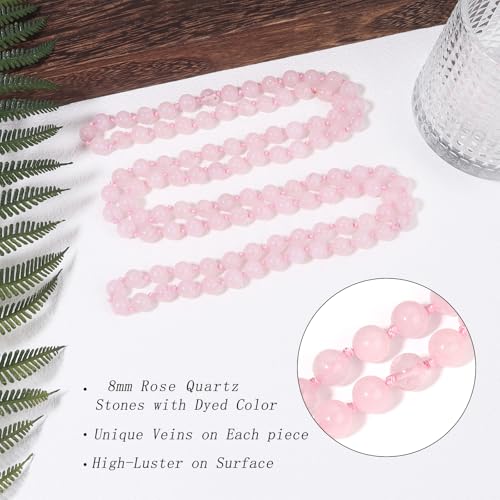 Beaded Necklace Hand Knotted for Woman - color: Rose Quartz 1