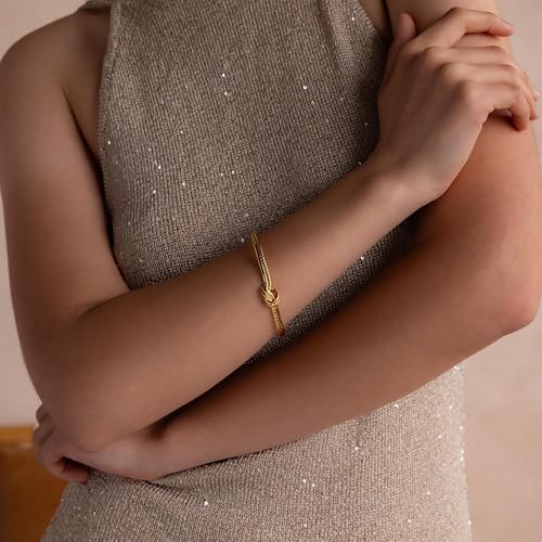 CAITLYNMINIMALIST 18K Gold Plated Silver Open Bangle Cuff Trendy Stacking Bracelet Gift for Women - color: 02-Duo Knot Gold