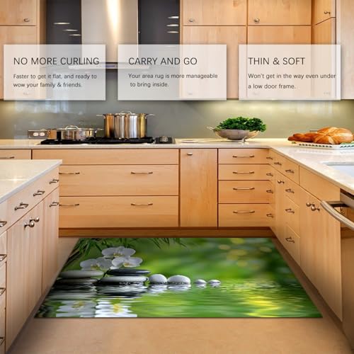 Washable Non Slip 5'x7' Area Rug Peaceful Natural Scenery Spa Carpet Oriental Flowers Stone Design Rugs for Meditation Room Decor - size: 5' x 7' (Rectangular)