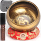 AKLOT HandMade Meditation Singing Bowl: Tibetan Sound Bowl Set with Pure Tone, Sound Bath Bowl with Cushion, Mallet, Carry Bag, Spiritual Gift for Chakra Clearing, Yoga, Prayer, Relaxation (5 Inch) - color: 5 inch Gold