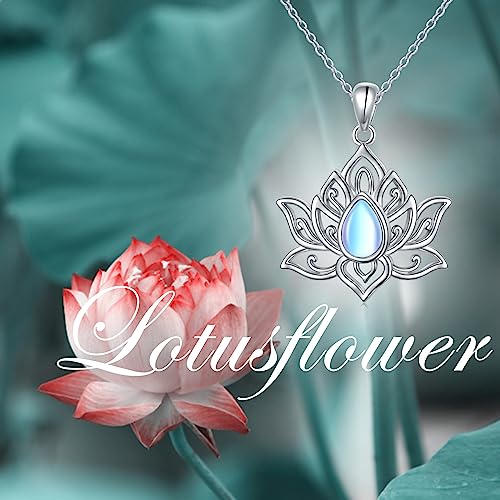 Lotus Neckalces for Women 925 Sterling Silver Moonstone/Turquoise Lotus Pendant for Girls Anxiety Stress Relieving Birthday Yoga Gifts - style: Moonstone Lotus