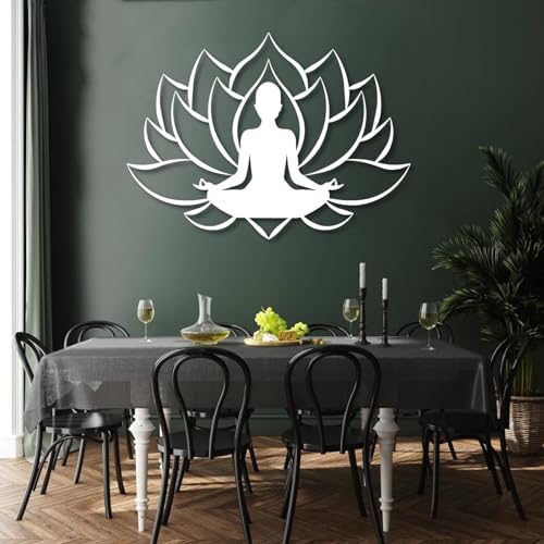 Metal Lotus Flower Wall Art, Zen Metal Wall Decor, Yoga Zen Sign Decorative, Lotus Flower Wall Decor, Lotus Wall Hanging, Meditation Art Decor, Yoga Studio Decor, Home Decor (White, 41"x30"|103x76cm) - color: White, size: 41L"x30W"