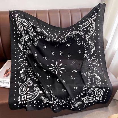 35" Head Scarf Large Square Scarf Like Cotton Hairscarf Fashion Scarves Bandana Night Sleeping Wraps for Women B01 - color: Black Paisley