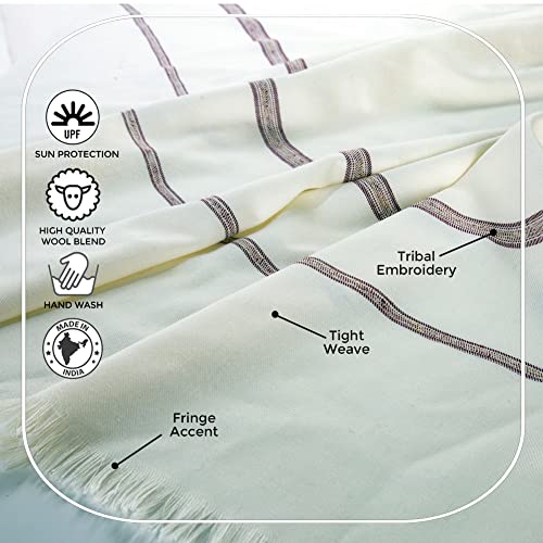 Versatile Premium Wool Blend Meditation Shawl - Large Unisex Prayer Wrap, Oversized Scarf & Yoga Blanket - color: Ivory