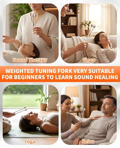 128/256Hz Weighted Tuning Fork for Healing Set, Tone Therapy Healing Instrument with Reflex Hammer for Meditation Relaxation Stress Relief