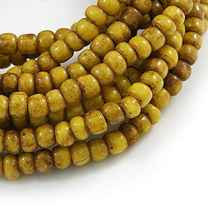 Avalaya Multistrand Dusty Yellow Glass Bead with Brown Wooden Bead Flex Bracelet - Medium