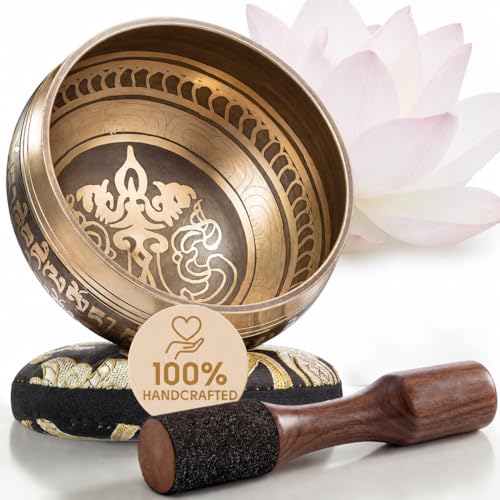 Silent Mind Tibetan Singing Bowl Set – Easy to Play & Beginner Friendly Meditation Bowl with Cushion & Mallet | Stress Relief & Mindfulness | Gift-Ready - color: Gold, size: Without Case
