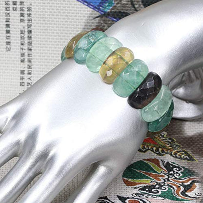 Keleny Semi Precious Gemstones 25mm Half Moon Shape Faceted Beads Crystal Rock Stretch Bracelets 7.5 Inch