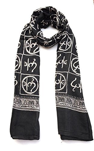 OMA Large OM Sign Block Printed Shawl Soft Scarf For Meditation & Yoga - Premium Quality BRAND - color: Black