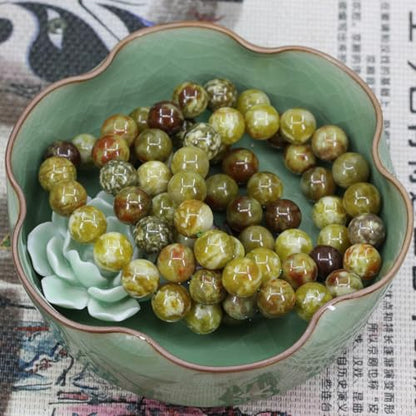 Keleny Semi Precious Stones Natural Gemstones 12mm Round Beads Crystal Stretch Bracelets 7 Inch Unisex - color: Green Serpentine