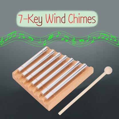 7 Tones Hand Chime with Mallet, Sturdy Beech Wood and Aluminum Alloy Construction, Meditation Chime Bell for Sound Healing, Mindfulness Practice and Percussion Musical Instrument