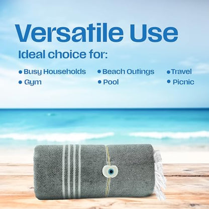 Lina Turkish Beach Towel Peshtemal (38" x 71"), Sand-Free, Large & Quick-Dry, Lightweight Pool Towels for Travel, Soft 100% Turkish Cotton & Pre-Washed, Ideal for Spa or Bath, Fume - color: Fume