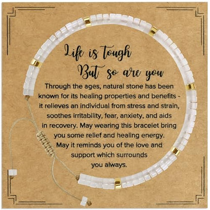 VIBILIA Get Well Gifts for Women, Inspirational Gifts Natural Stone Healing Bracelet, Thinking of You Encouragement Strength Bracelets for Women on Birthday Valentine's Day Easter Mother's Day - color: D. White Crystal
