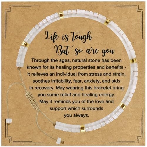 VIBILIA Get Well Gifts for Women, Inspirational Gifts Natural Stone Healing Bracelet, Thinking of You Encouragement Strength Bracelets for Women on Birthday Valentine's Day Easter Mother's Day - color: D. White Crystal