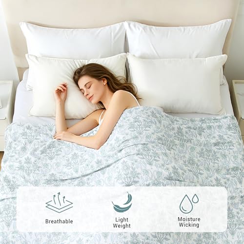 Viviland Cotton Muslin Blanket Reversible Fleece Blanket Lightweight Breathable Gauze King Size 108 x 90 Inches, Green Narcissus - color: Green Narcissus, size: King Size (90 X 108 Inches)