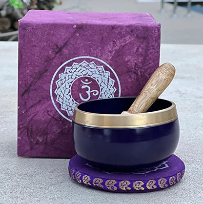 Chakra Singing Bowls with Wooden Striker & Cushion Gift Box Set | Lift Vibration & Frequency; Sound Therapy; Holistic Healing, Meditation & Relaxation Mindfulness Mantra (Crown) - color: Crown Chakra