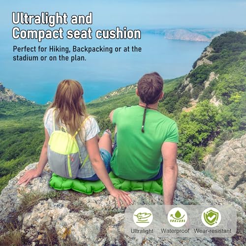 Inflatable Seat Cushion, Lightweight Stadium Seat Pad, Travel Air seat Cushion Anti-Slip for Airplane, Long Flight, Hiking, Climbing, Home and Camping,Green - color: Green