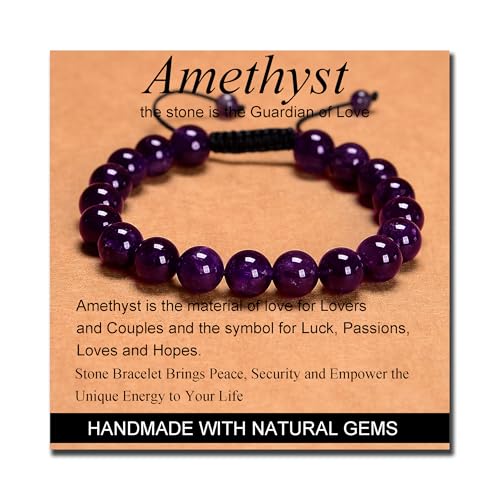 MASSIVE BEADS Handmade Yoga Natural Stone Crystal Healing Power Energy Gifts for Unisex Adult Bracelet Macrame Adjustable - color: Amethyst(Love Guardian), size: 10mm