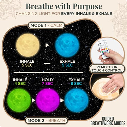Zen Moon Lamp - Visual Meditation Light for Relaxation and Mindfulness - Guided Breathing Night Light - Spiritual Birthday Gifts for Women, Mom, Best Friend - Unique Decor for Bedroom (5.5 inch)