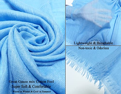 Women Summer Scarfs Lightweight Large Long Gauze Shawl Linen Beach Wrap Plain 75”×43” - color: Sky Blue